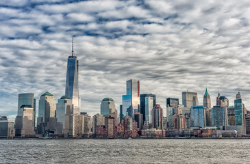 Obraz premium Hudson River and Manhattan Cityscape with One World Trade Center in Background. NYC, USA