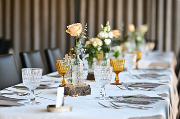Tables set for an event party or wedding reception