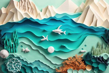 Beach town background in paper craft. Generative ai.