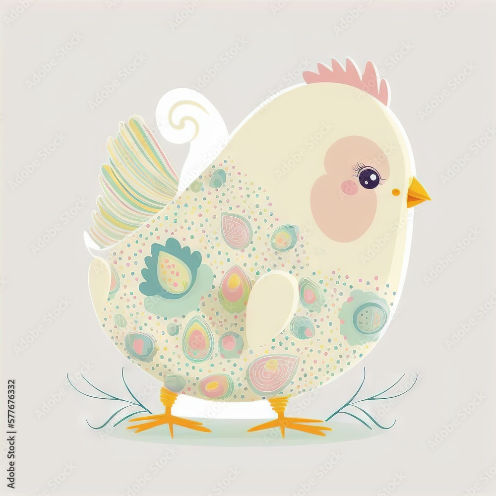 Wall mural Happy Easter. Cute easter chick with easter eggs. Generative AI