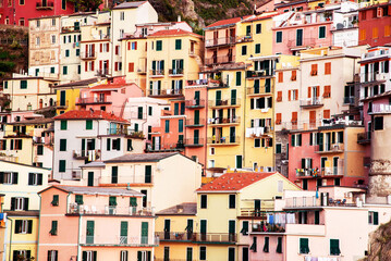 Obraz na płótnie Canvas Beautiful texture of colored houses in Manarolа, Cinque Terre, Liguria, Italy, Europe