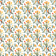 Seamless watercolor pattern. Cute decorative flowers. Vintage paper texture. Print for home decor, textiles, bed linen, curtains, tablecloths. Handmade.