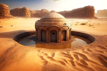 large stone ancient cistern in libyan desert, created with generative ai - obrazy, fototapety, plakaty