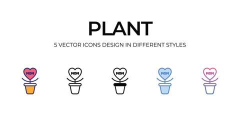 plant Icon Design in Five style with Editable Stroke. Line, Solid, Flat Line, Duo Tone Color, and Color Gradient Line. Suitable for Web Page, Mobile App, UI, UX and GUI design.