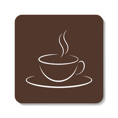 Cup of coffee line icon. White doodle element on brown background. Best for web, print, logo creating and branding design.