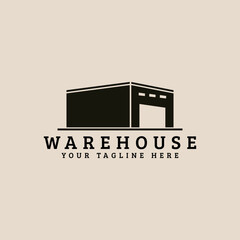 warehouse with vintage style logo vector icon design. building business symbol template illustration
