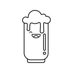 Cute beer glass  icon isolated on white background. Beer Symbol. Vector Design Illustration. Kawaii outline style.