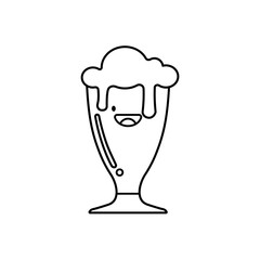 Cute beer glass  icon isolated on white background. Beer Symbol. Vector Design Illustration. Kawaii outline style.