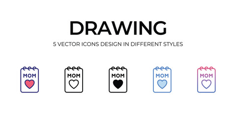 drawing Icon Design in Five style with Editable Stroke. Line, Solid, Flat Line, Duo Tone Color, and Color Gradient Line. Suitable for Web Page, Mobile App, UI, UX and GUI design.