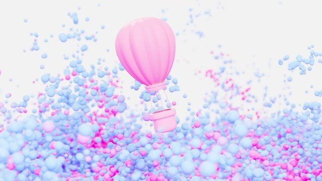 Cartoon hot balloon with colorful spheres video, 3d rendering.