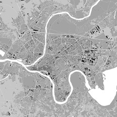 Obraz premium Kaunas city map, grey square urban area municipal map. River Neman and Neris, roads and railway, buildings and parks.