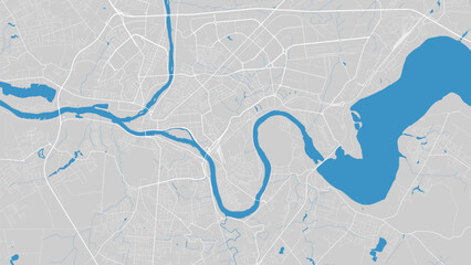 River Neman map, Kaunas city, Lithuania. Watercourse, water flow, blue on grey background road map. Vector illustration.