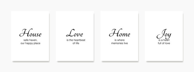 Variations of wall art add a homey touch to the living room. The quote, "Home is Where the Heart Is" is printed in elegant font on a white background, creating a minimalist yet inviting feel.