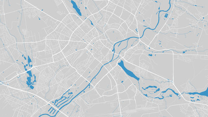 River Warta map, Poznan city, Poland. Watercourse, water flow, blue on grey background road map. Vector illustration. - obrazy, fototapety, plakaty