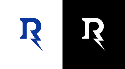 Letter r logo with lightning bolt monogram icon Design template