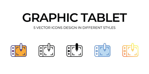 graphic tablet Icon Design in Five style with Editable Stroke. Line, Solid, Flat Line, Duo Tone Color, and Color Gradient Line. Suitable for Web Page, Mobile App, UI, UX and GUI design.