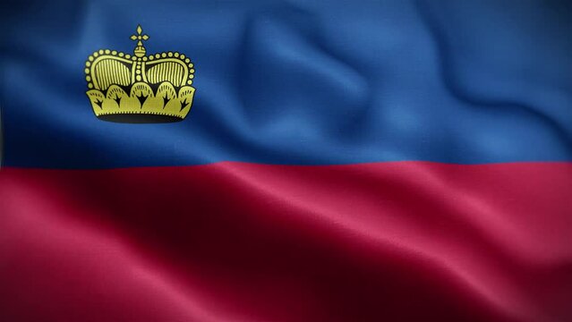4K Textured Flag of Liechtenstein Animation Stock Video - Liechtensteiner Flag Waving in Loop - Highly Detailed Liechtenstein Flag Stock Video