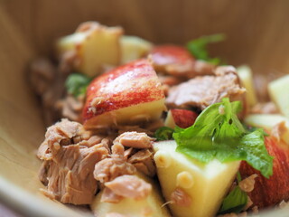 fresh greens, crispy veggies, and a zesty dressing, Japanese tuna salad