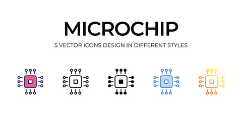 microchip Icon Design in Five style with Editable Stroke. Line, Solid, Flat Line, Duo Tone Color, and Color Gradient Line. Suitable for Web Page, Mobile App, UI, UX and GUI design.
