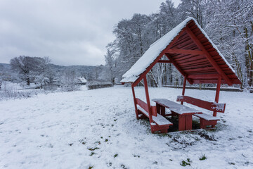 View of the snowy Valley of Joy, Gdansk, Poland.