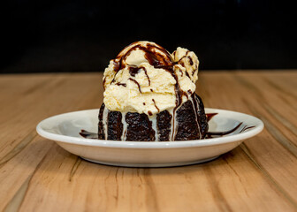 Chocolate lava cake with ice cream