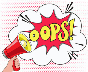 Comic lettering oops. Vector bright cartoon illustration in retro pop art style. Comic text sound effects. EPS 10