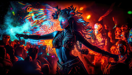Fototapeta na wymiar tribal dancing people in the nightclub - By Generative AI