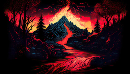 Volcanic painting landscape 