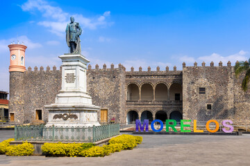 Central plaza in historic centre and colorful colonial architecture of Cuernavaca in Mexico Morelos.