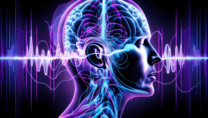Brain wave psychedelic new age - By Generative AI - obrazy, fototapety, plakaty