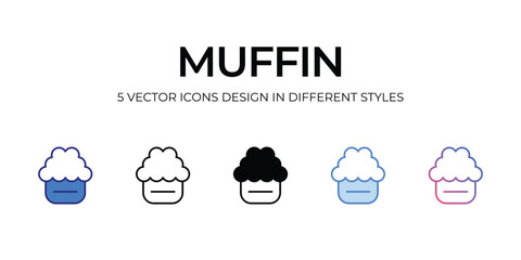 muffin Icon Design in Five style with Editable Stroke. Line, Solid, Flat Line, Duo Tone Color, and Color Gradient Line. Suitable for Web Page, Mobile App, UI, UX and GUI design.