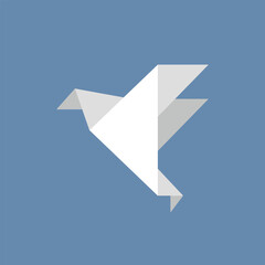 Vector illustration of paper bird icon, origami, wings, polygons.