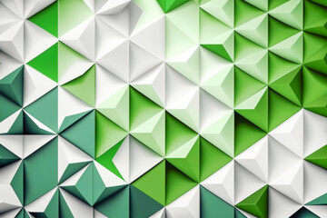 Abstract background of polygons. Geometric background consisting of white and green triangles suitable for ecology, environment or sustainable theme. Generation ai