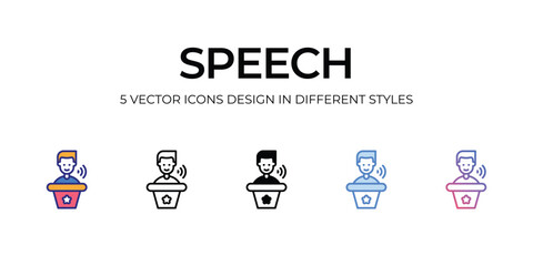 speech Icon Design in Five style with Editable Stroke. Line, Solid, Flat Line, Duo Tone Color, and Color Gradient Line. Suitable for Web Page, Mobile App, UI, UX and GUI design.