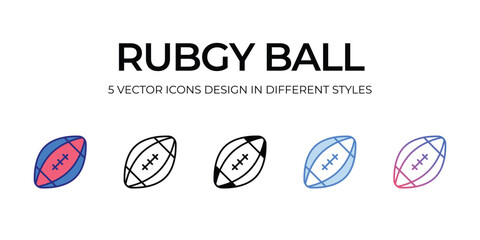 rugby ball Icon Design in Five style with Editable Stroke. Line, Solid, Flat Line, Duo Tone Color, and Color Gradient Line. Suitable for Web Page, Mobile App, UI, UX and GUI design.