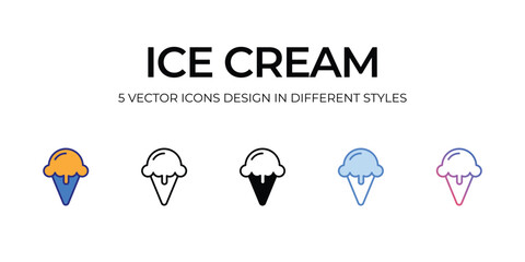 ice cream Icon Design in Five style with Editable Stroke. Line, Solid, Flat Line, Duo Tone Color, and Color Gradient Line. Suitable for Web Page, Mobile App, UI, UX and GUI design.