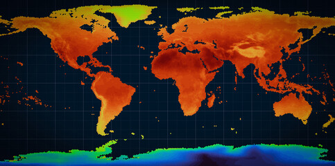 Hexagonal global temperature weather map concept.
