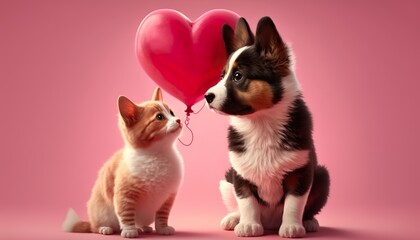 cat and dog in love (Generative AI)