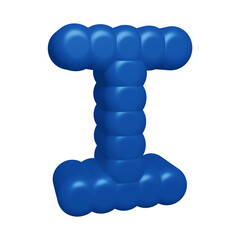 Blue alphabet letter i in 3d rendering