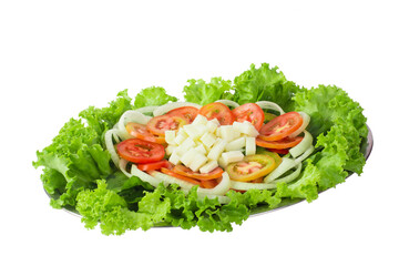 Salad with tomato, onion and cheese
