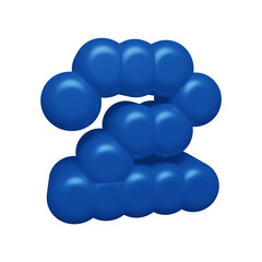 Blue number 2 in 3d rendering for math, business and education concept.
