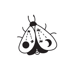 Decorative vector logo of bohemian boho butterfly. Moth wildlife alchemy symbol, tattoo graphic design, ethnic sketch.