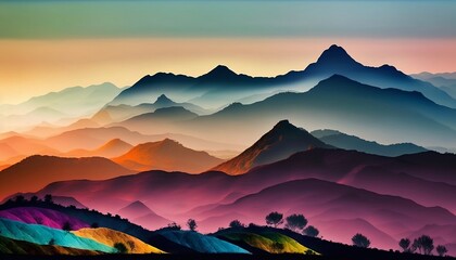 Naklejka na ściany i meble Colorful landscape with mountains