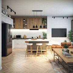 Modern kitchen interior design idea. Concept for designers and architects. Generative AI