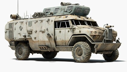 Fototapeta premium Post apocalypse military cat, tank, transport with weapon, wasteland armored off road machine
