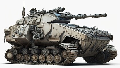 Post apocalypse military cat, tank, transport with weapon, wasteland armored off road machine