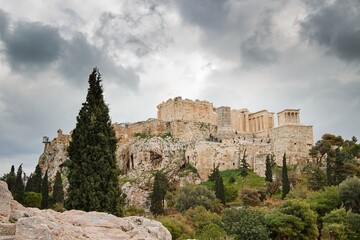 Fototapeta premium The Acropolis with Pantheon in cloudy winter day, without people