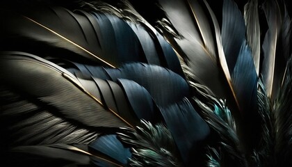  a close up of a bunch of feathers on a black background.  generative ai