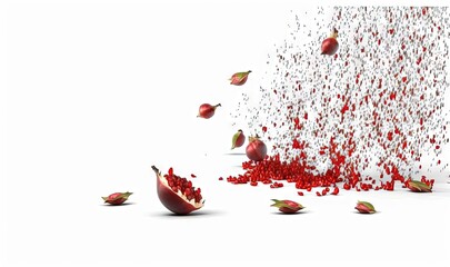 a group of red pieces of fruit falling into the air.  generative ai