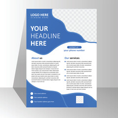 modern brochure flyer design template, poster business leaflets presentation pamphlet annual, a4 print layout with colorful blue color vector illustration. Corporate flyer template design with image.